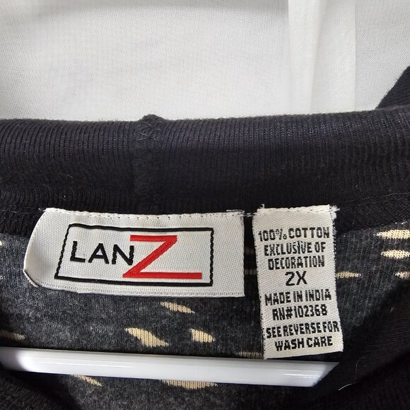 Lanz Black Jacket Hooded Paris Eiffel Artsy Tower Boho Zip Jersey 2XL - Picture 8 of 10